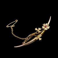 Antique Pearl Flower Crescent Moon 9ct 9K Gold Brooch Pin (2 of 5) Antique Pearl Flower Crescent Moon 9ct 9K Gold Brooch Pin (2 of 5)