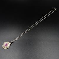 Antique Pink Paste Sterling Silver Round Halo Pendant Necklace (4 of 9) Antique Pink Paste Sterling Silver Round Halo Pendant Necklace (4 of 9)