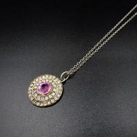 Antique Pink Paste Sterling Silver Round Halo Pendant Necklace (5 of 9) Antique Pink Paste Sterling Silver Round Halo Pendant Necklace (5 of 9)